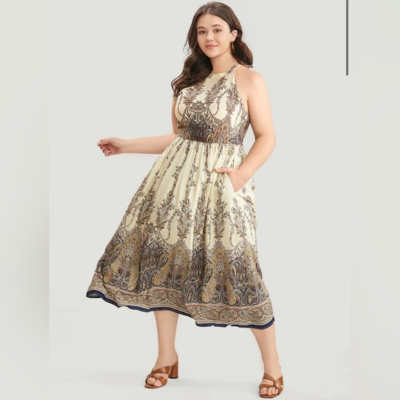 Bandana Print Halter Pocket Flutter Hem Dress - Picture 1 of 8